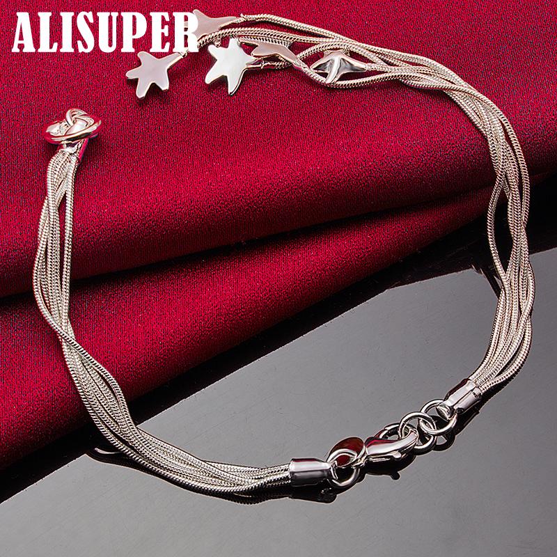 Ювелирные изделия-браслет-цепочка из стерлингового серебра 925 пробы с пятью твердыми звездами и змеями