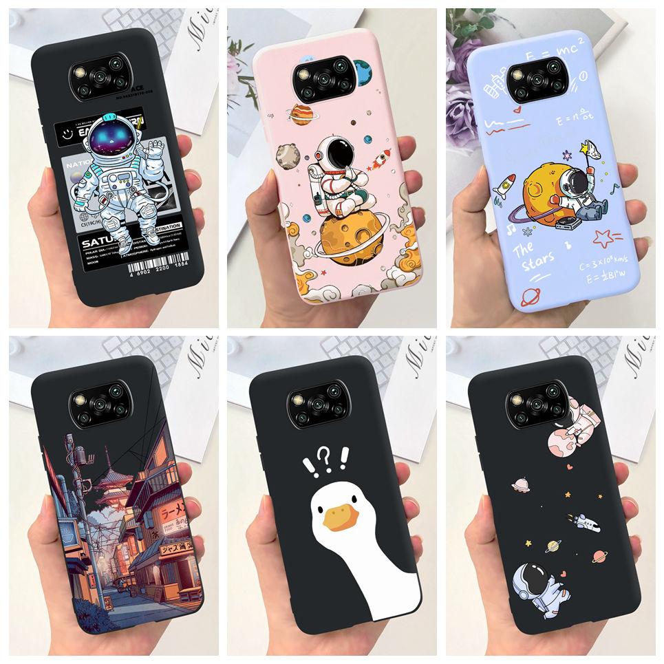 For Xiaomi Poco X3 Pro PocoX3 NFC Back Cover Case Astronaut Printing Cartoon Bumper Soft Matte Silicone For Poco X3 X3Pro Coques