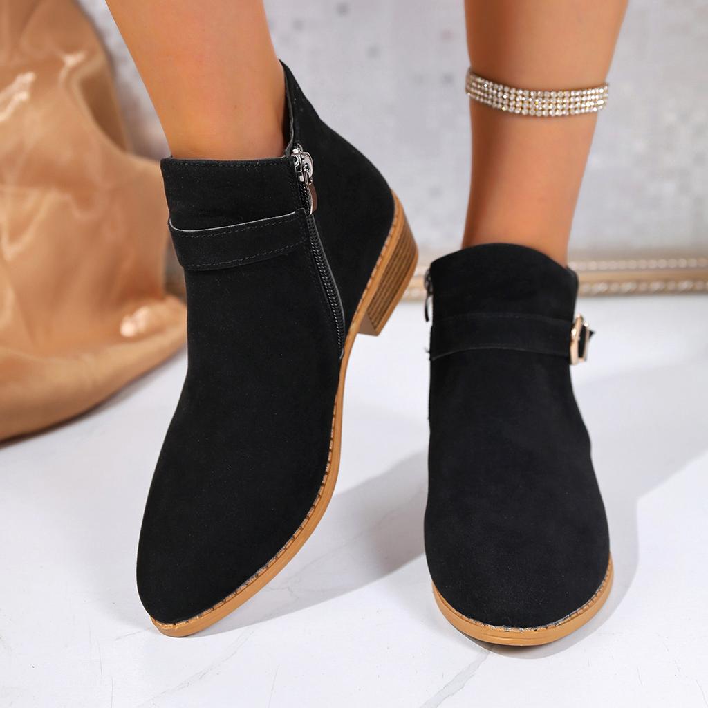 2025 осень и зима новая женская обувь больших размеров для внешней торговли короткие ботильоны боковая молния ремешок с пряжкой квадратный каблук остроносые женские и ботильоны до щиколотки