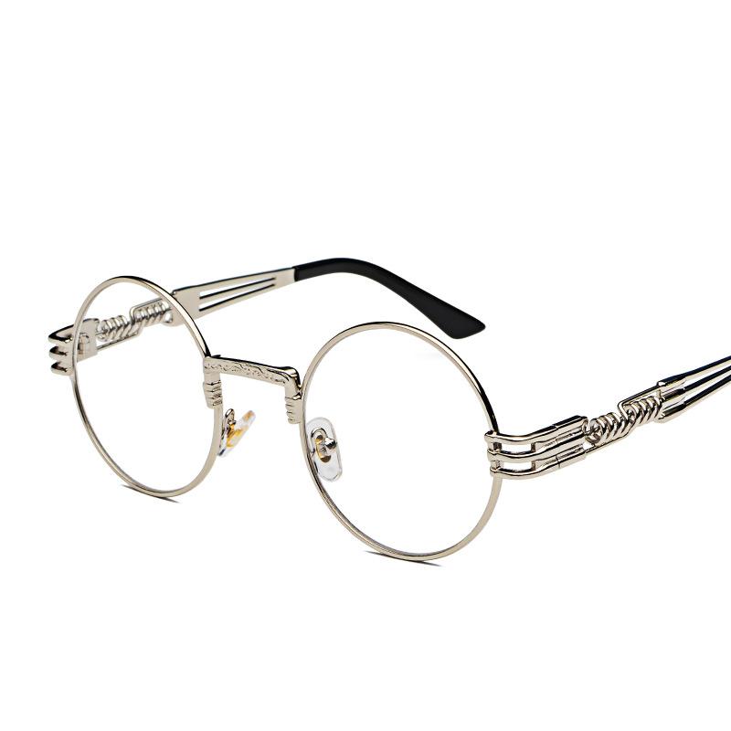 Steampunk-Inspired Round Clear Lens Glasses - Frame with Intricate Design, Vintage Hip Hop Hippie Style, Decorative Eyewear