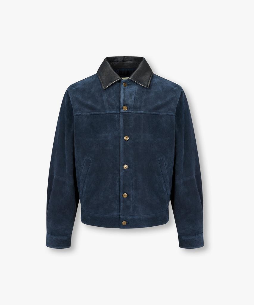 Man On The Boon Contrast Collar Suede Trucker Jacket_Navy 4715310008