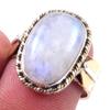 Natural Rainbow Moonstone Gemstone 925 Sterling Silver Two Tone Ring S.7.5 E4M74