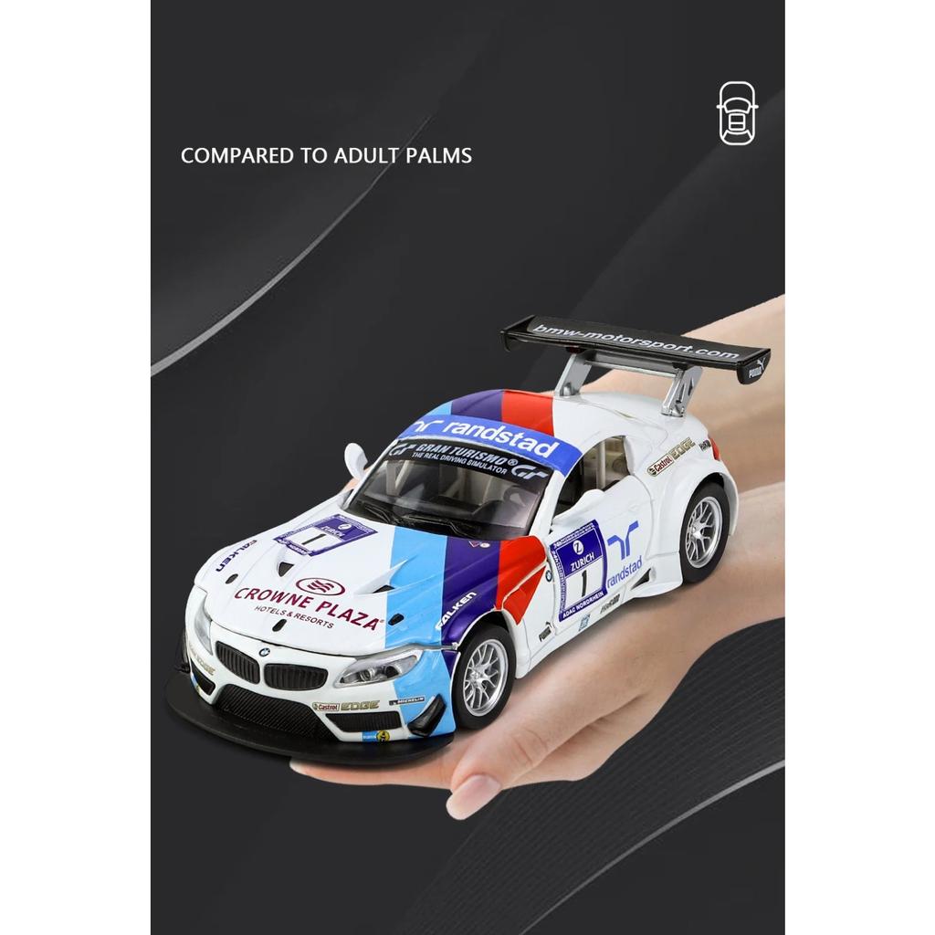 1/32 BMW Z4 GT3 Суперкар Модель легкосплавного спортивного автомобиля Литой звук Супер гоночный подъемный хвост Горячая машина Колесо для детей Подарки