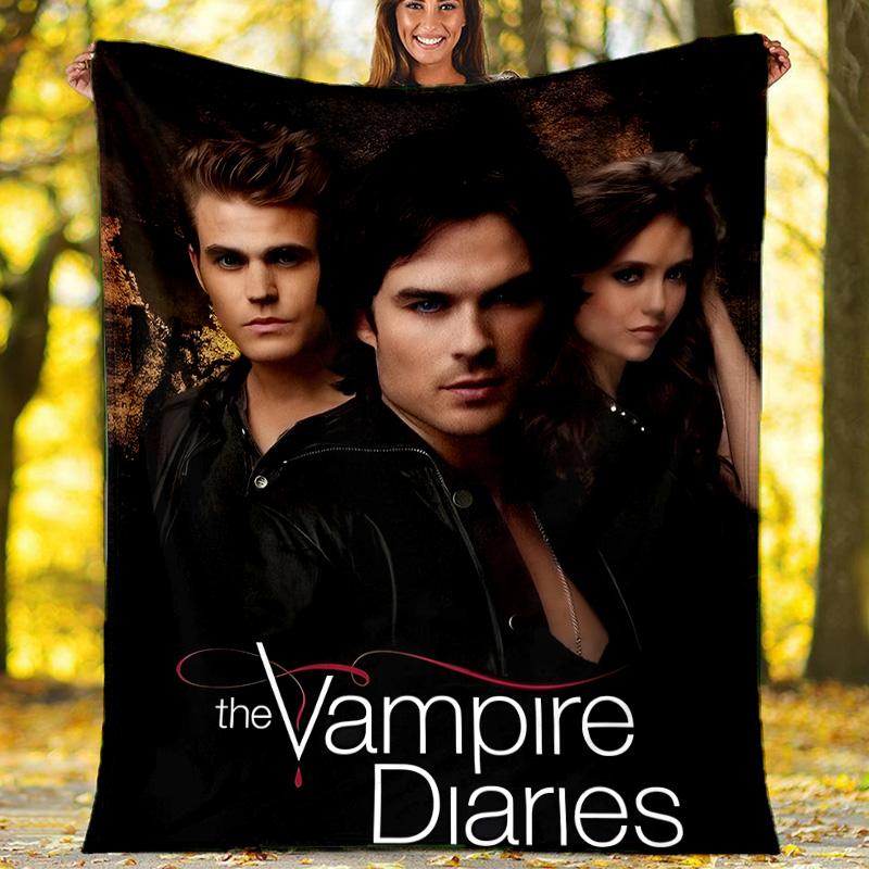 1pc The Vampire Diaries3 Theme Soft Flannel Throw Blanket - Digital Print, Polyester, Cozy for All Seasons, Perfect for Outdoor, and Travel