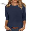 Women Casual T-shirt O-neck 3/4 Sleeve Pullover Tops Solid Color Slim Fit Tunic Tops Stretchy Tee Shirt Streetwear