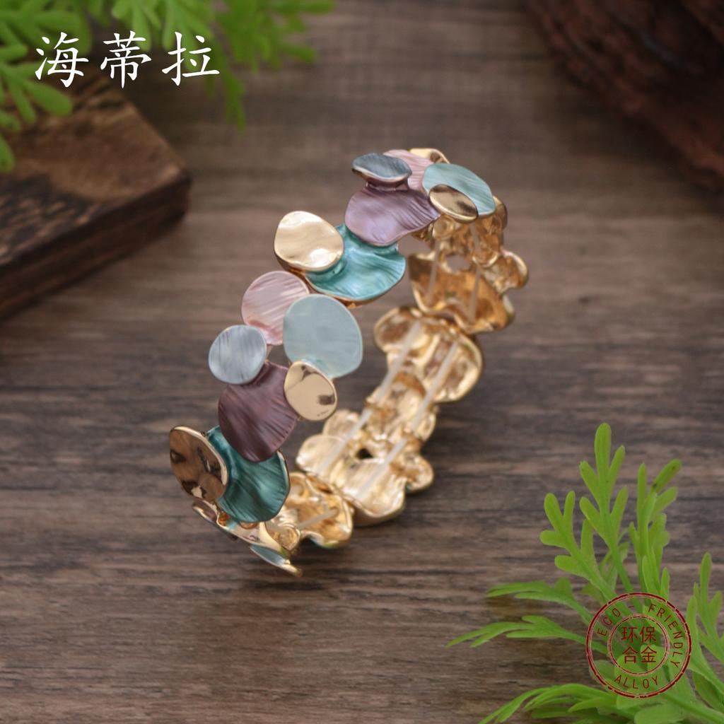 Эмалевый геометрический овальный эластичный браслет, женский преувеличенный высококлассный браслет с нерегулярными цветами