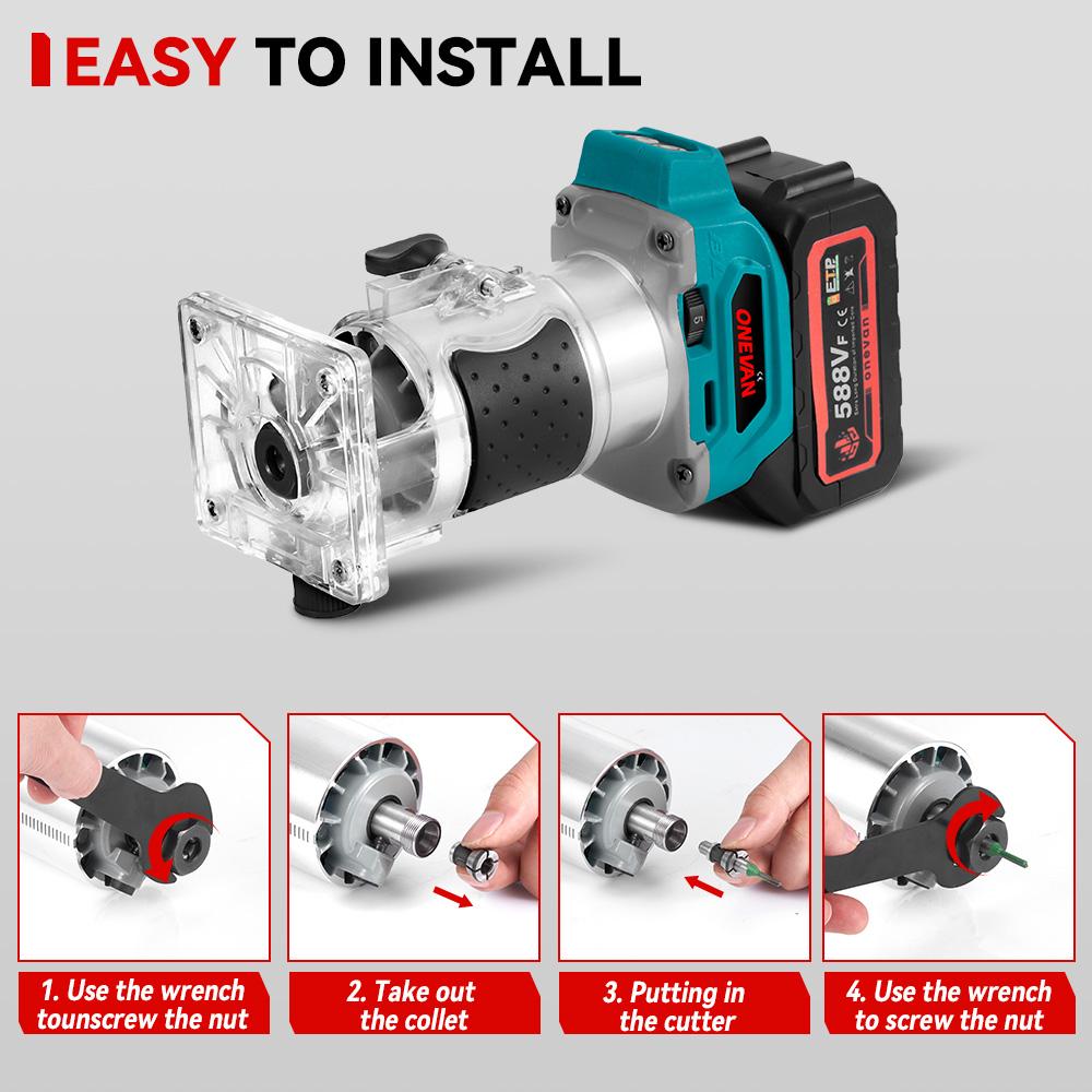 ONEVAN 5-скоростной бесщеточный электрический ручной триммер 1600 Вт беспроводной фрезер по дереву деревообработка гравировка прорезка пазов для Makita 18 В аккумулятор