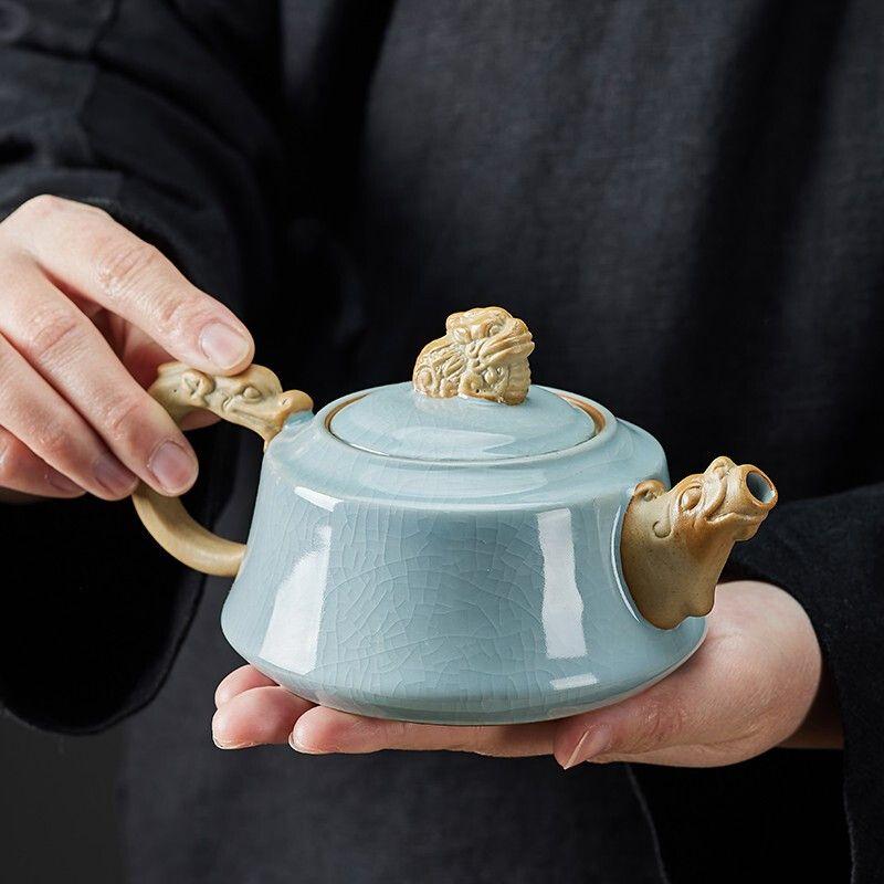 Покрытый глазурью чайник Глиняный чайник Чайный сервиз и чайник для обжига в печи Ge Чайник Чайная посуда Чайная посуда Чайная посуда Гайвань Чайники Самовар