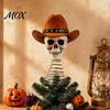 American Wilderness Skull Ornament Gothic Tree Topper with Cowboy Hat, Vintage Western Unique Tabletop Figurine Skeleton for Halloween, Spooky