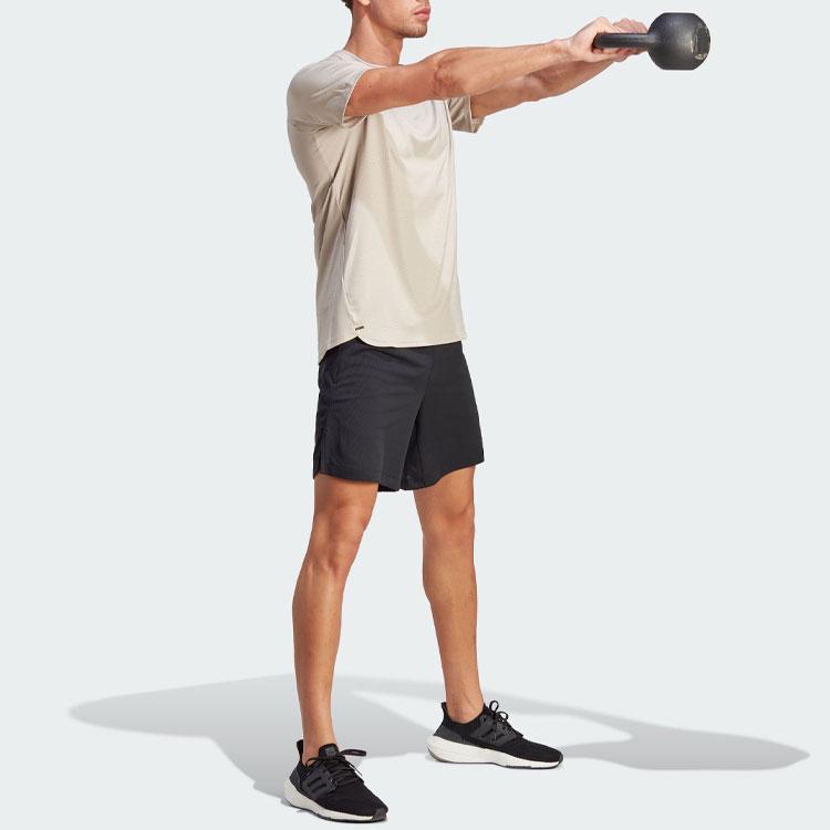 Adidas Футболка для силовых тренировок с твердым логотипом, мужские топы, бежевый цвет HY0774