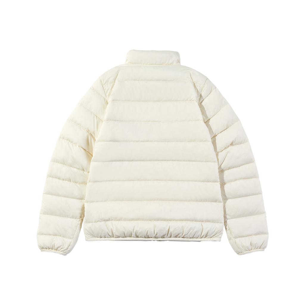 LiNing Fitness Series Solid Color Loose Stand Collar Zipper Down Jacket Women Outerwear Champagne-White AYMU112-1