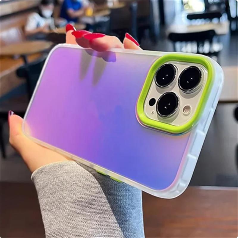 Роскошный матовый градиентный лазерный чехол для iPhone 11 12 13 14 15 Pro Max противоударный чехол для iPhone 15 14 Plus аксессуары для чехлов для телефонов