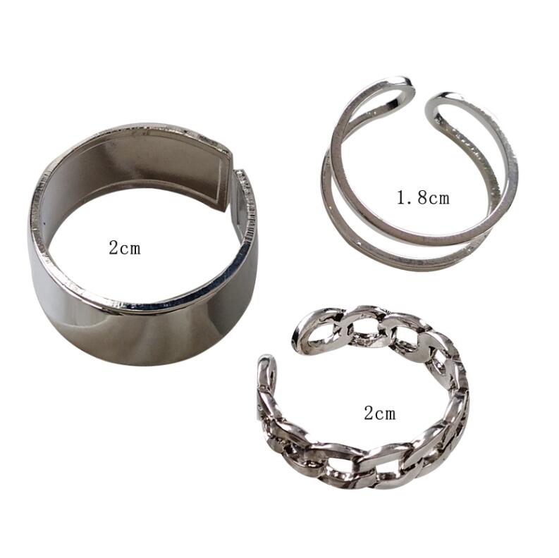 Hiphop Rock Metal Geometry Circular Punk Rings Set Opening Index Finger Accessories Buckle Joint Tail Ring for Women Jewelry ARI