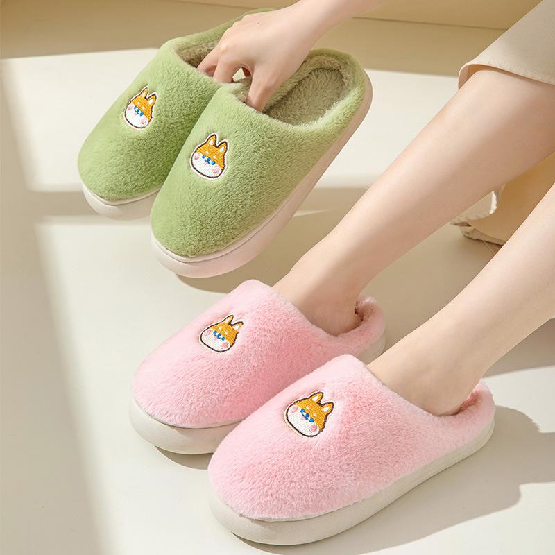 Home Home Fashion Warm Bag Head Plush Slippers Women'S Winter Couple Cartoon Personality Non-Slip Cotton Slippers