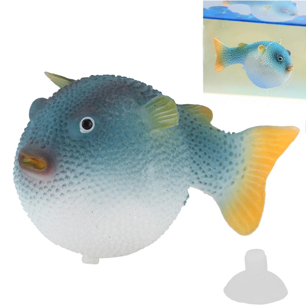 Aquarium Puffer Fish Luminous Simulation Rubber Fish with Suction Cup for Fish Tanks