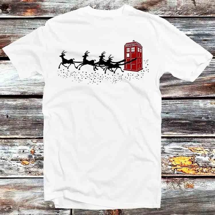 Футболка Doctor Who Christmas Police Phone Box Flying Deer Star B1430