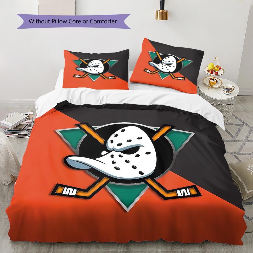Anaheim Ducks Pattern Bedding Quilt Set Home Decoration Gift (1 * duvet cover + 2 * pillowcase without core)