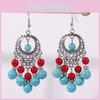 Ethnic Simulation Turquoise Beaded Earrings With Silver Filigree For Daily Wear