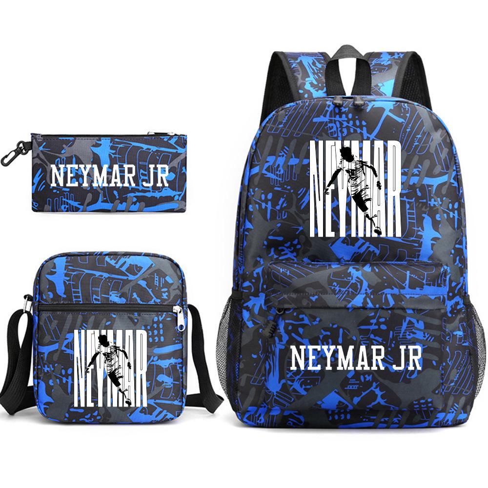 Neymar schoolbag star Neymar has the same peripheral printed backpack, male and female students campus three-piece schoolbag.