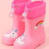 Rainbow Horse Toddler Rain Boots with Warm Fleece Lining and Drawstring - Perfect for Kindergarten Kids