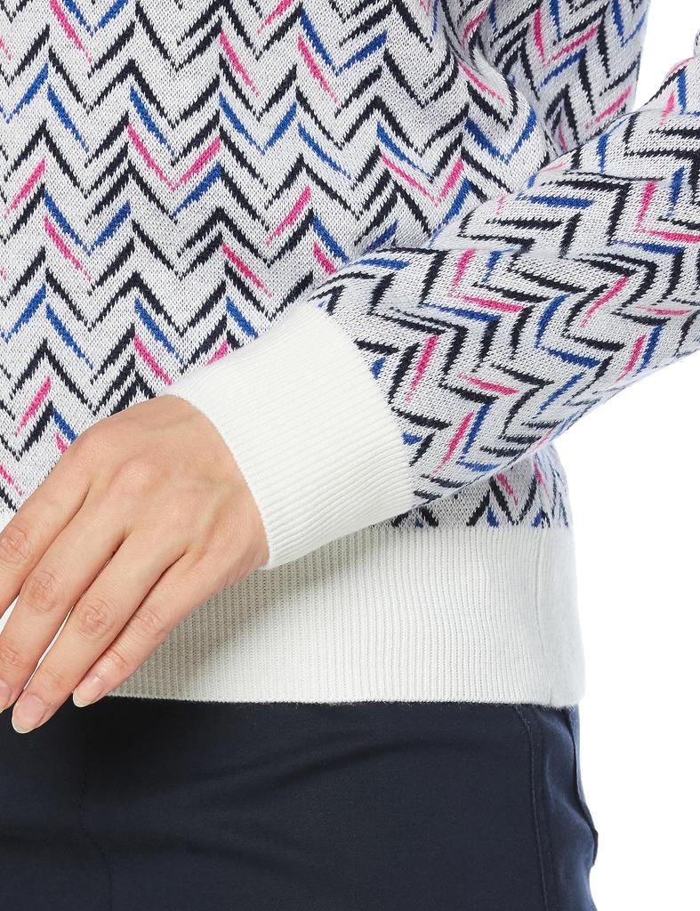 FootJoy Modern Classic Chevron Pattern Crew Neck Golf Sweater, Women's, White, Size L (FJW-F23-M02)