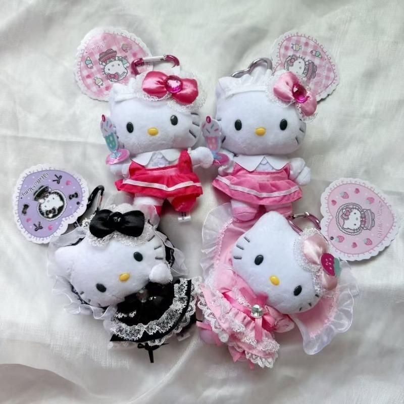 Maid Dessert Series Hello kitty Plush Doll Toy Keychain Maid Loli Lace Black Skirt kitty cat Stuffed Plushies Bag Pendant