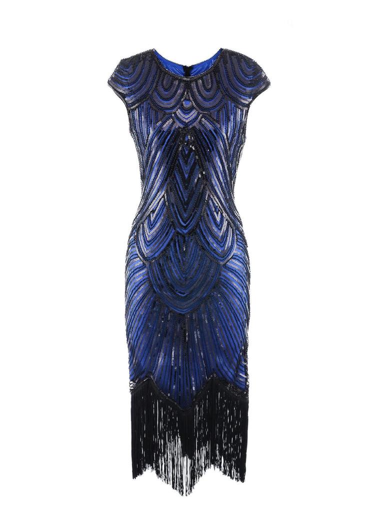 1920s Retro European & American Sequin Tassel Braided Dress