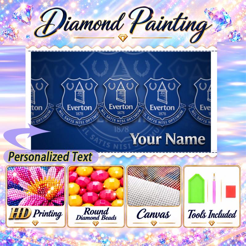 Everton FC 5D DIY Diamond Painting Custom Name Text, Full Drill Rhinestone Mosaic Art Home Gift