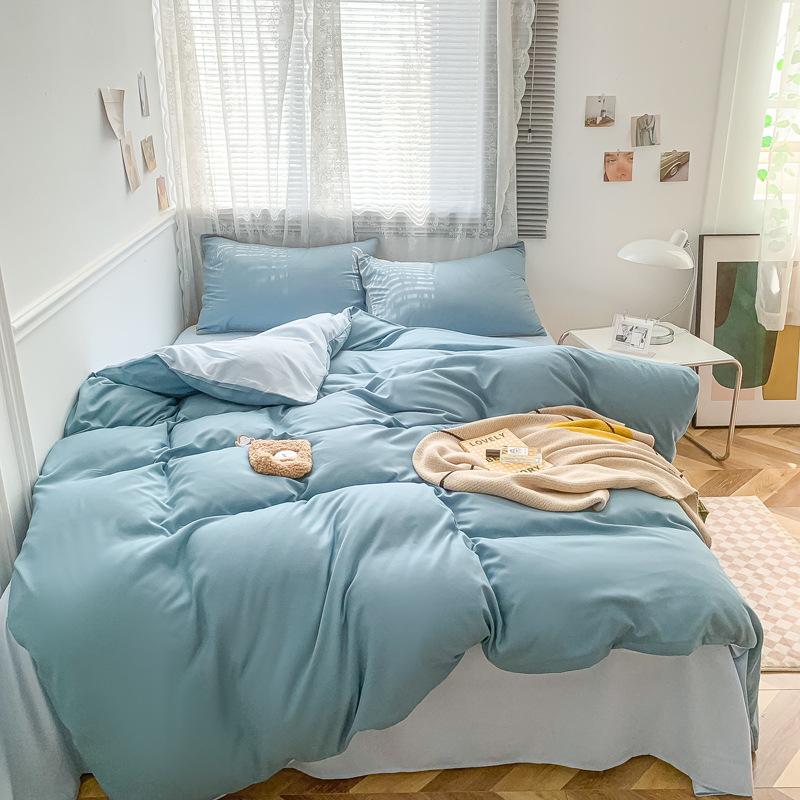 Сплошной цвет, хлопковый комплект из четырех предметов, матовые простыни, три комплекта