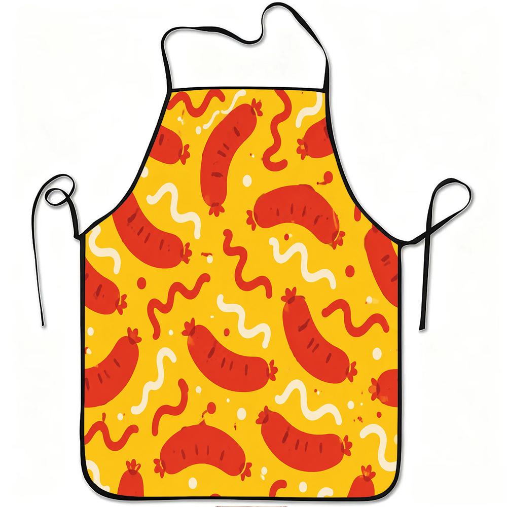 1pc Sausage Fun Print Apron, Durable And Easy to Clean, Adjustable Waistband, Polyester Material, for Kitchen Cooking, Gardening, Orchard Picking, Chr