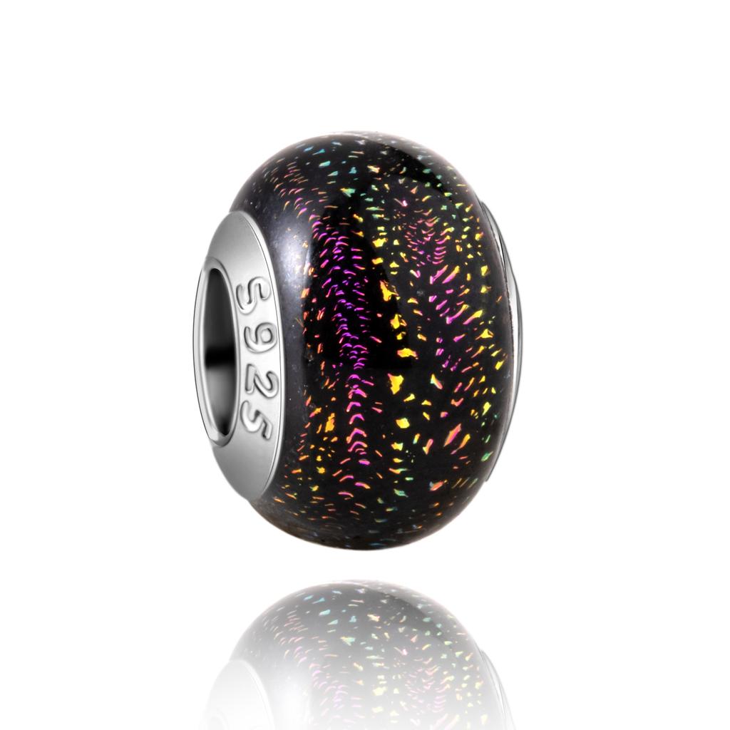 Муранское стекло Серия стерлинговое серебро 925 пробы Медный павлин синий и лепесток цветка Вращается Шарм Подходит для браслета Женские изящные циркониевые аксессуары