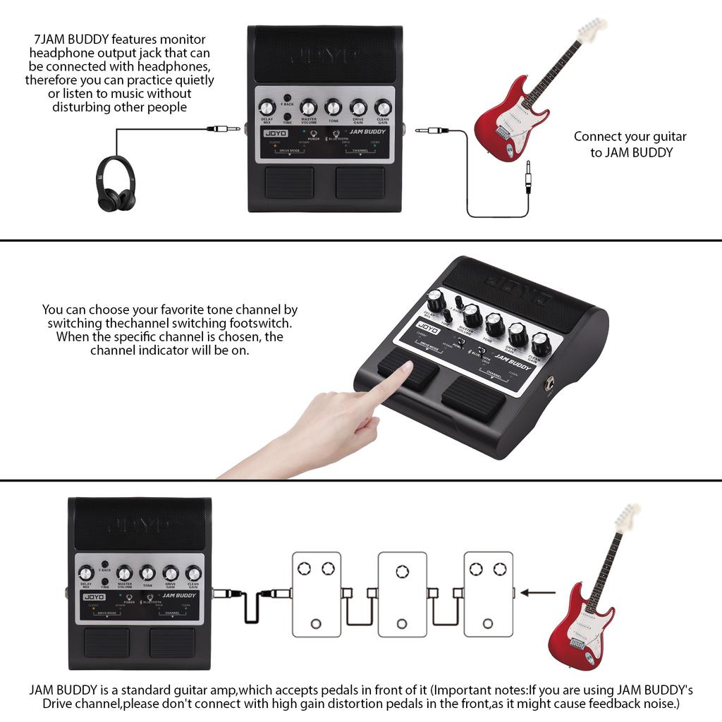 JOYO Electric Guitar Speaker Portable Guitar Effector Amp 2x4W Dual Channel Dual Effects Pedal
