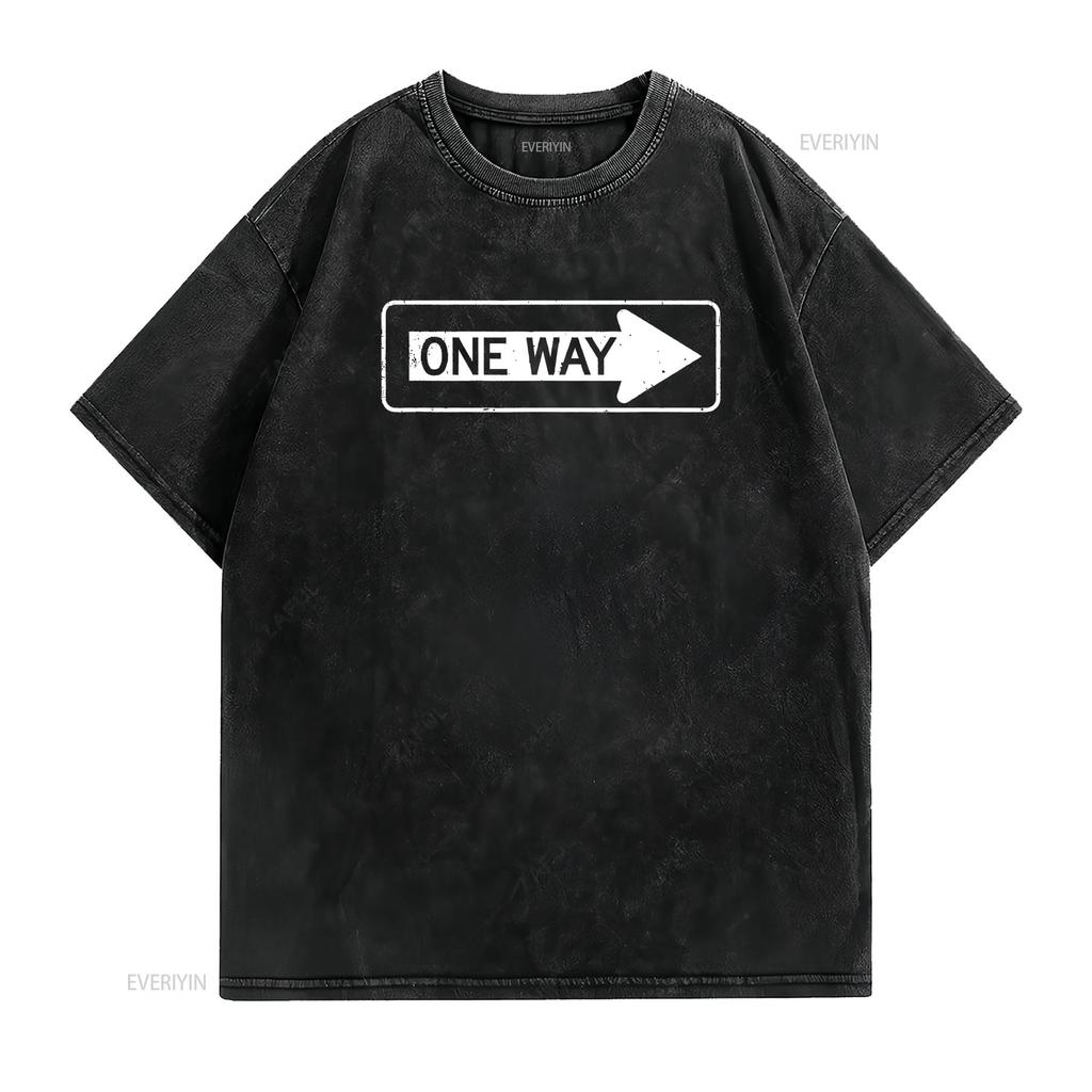 Футболка с принтом 'One Way Sign' винтажная стирка уличный стиль Унисекс Слегка удобный Эластичный топ для повседневной носки Повседневный Мягкий с графическим принтом