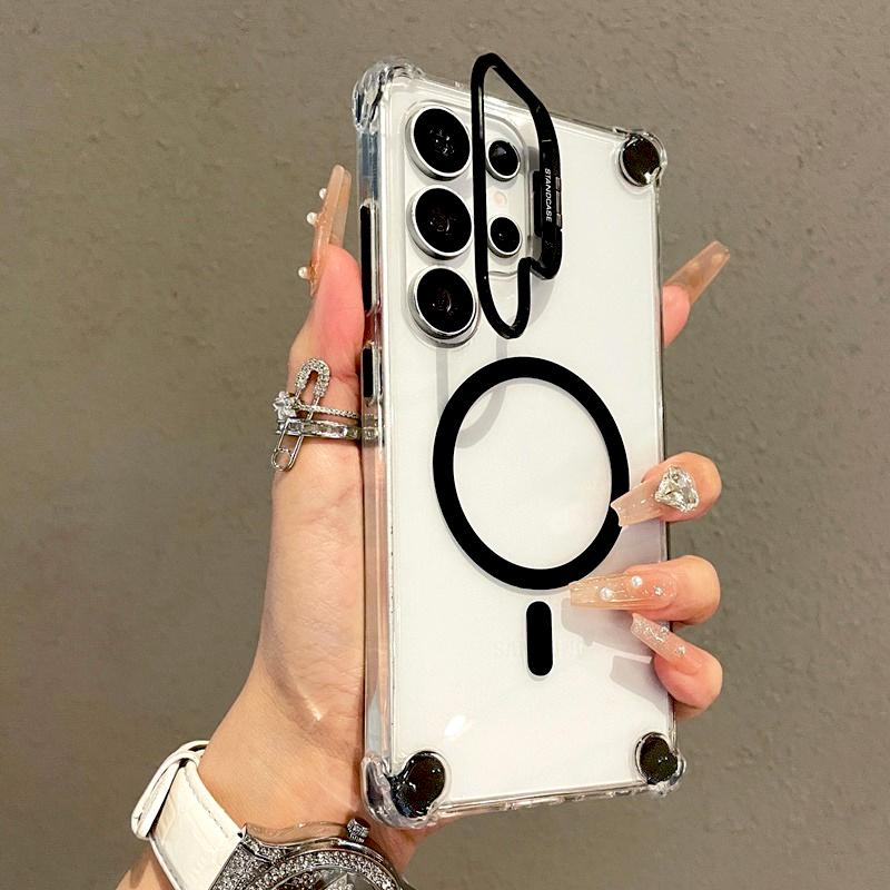 Роскошный прозрачный чехол для Samsung Galaxy S25 S24 S23 S22 Ultra Plus A17 A56 A36 A16 A26 S24FE Магнитная подставка Magsafe Защитная крышка