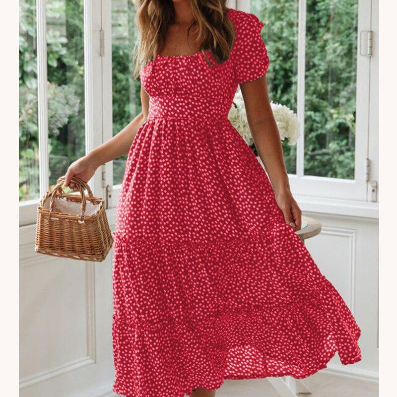 Повседневное платье с квадратным вырезом, французское пышное платье с короткими рукавами и принтом в горошек, женское летнее платье трапециевидной формы с тонкой талией, зеленое платье, длинный халат 24940