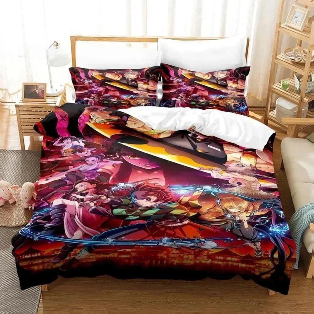 3D Hot sale anime Demon Slayer duvet cover and pillowcase kids' double bed bedding set home bedroom decor gift for boys Girl