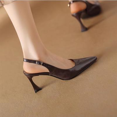 Мода 2025 Новые Женские и Одиночные Туфли на Каблуках Открывают Ваши Пятки Острый Носок Высокие Каблуки Женские Черные Красные Туфли Женские