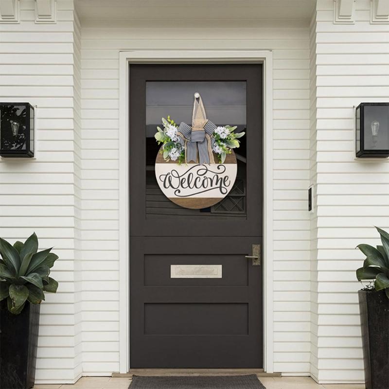 Деревянная приветственная табличка Цветочный венок Подвески Подвески для входной двери Стены Сада Доска с украшениями в виде бантиков