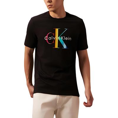 Футболка Rainbow Series с буквенным принтом и градиентом, простая, с круглым вырезом и коротким рукавом, мужские топы, цвет «черный космос» 40BM828-BAE