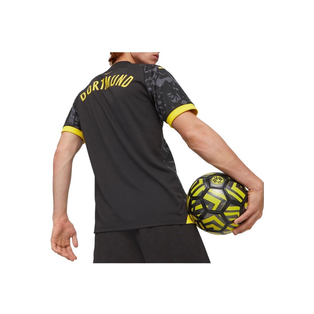 Puma Футболка Bvb Away с вышитым логотипом, круглым вырезом, коротким рукавом, мужская футболка, черный цвет, 770612-02