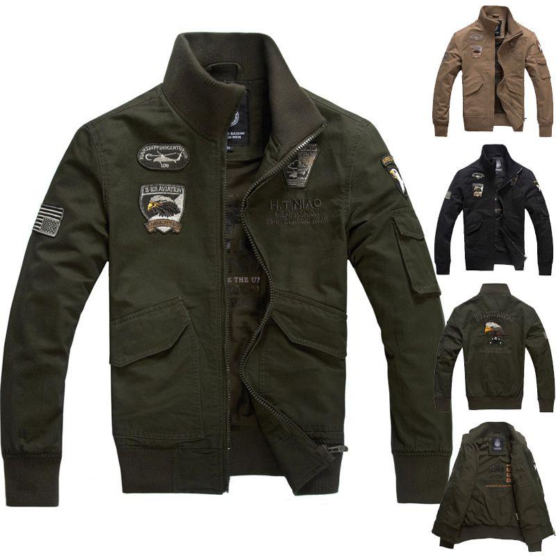 Stylish Men's Military Jackets With Casual Collar And Zipper Closure For Autumn