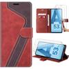 Case + 2 Tempered Glass for Samsung Galaxy A53 5G, Two-tone Pattern PU Leather Protection with Card Pocket and Stand, Red