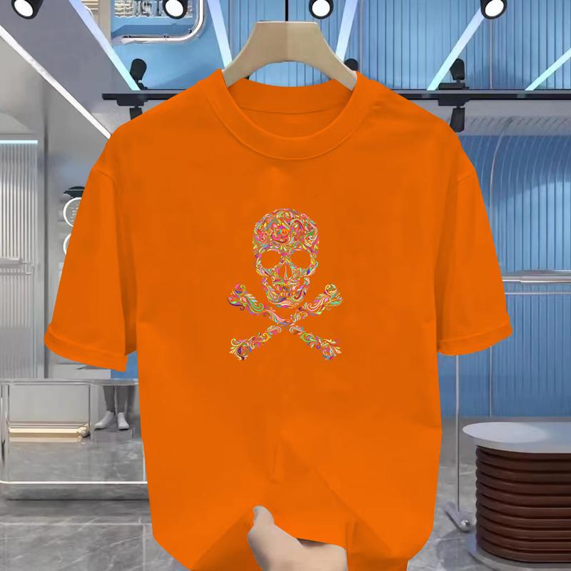 Мужская новая летняя футболка с коротким рукавом и мультяшным принтом черепа, базовая хлопковая футболка с круглым вырезом, модный повседневный топ с коротким рукавом