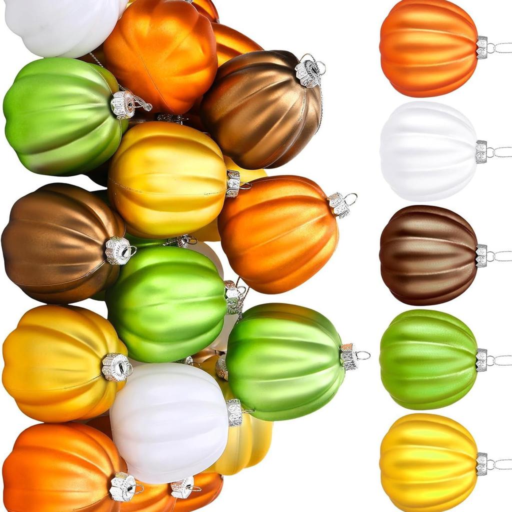 Pack Of 20 Matte Finish Halloween Pumpkin Baubles Decorations Plastic Hanging Ornament For Holiday Parties