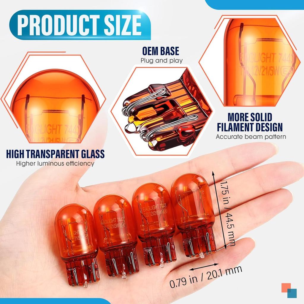 Комплект из 4 светодиодных ламп 7444NA 7444NA Долговечные миниатюрные лампы Янтарный T20 12 В 21/5 Вт Автомобильное освещение Фонари заднего хода Стробоскоп Стоп-сигнал Задний фонарь Указатель поворота