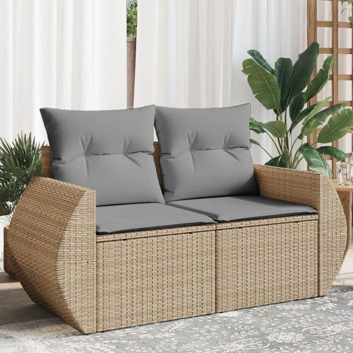 VidaXL Canapé de jardin avec coussins 2 places beige résine tressée 366107