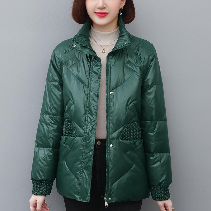 Женский короткий пуховик 2024 Зима - Модный утолщенный воротник-стойка с пухом белой утки для мам среднего возраста