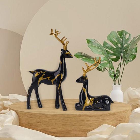 2 шт. смоляного украшения оленя, стоящего оленя и лежащего оленя, скульптура настольная фигурка оленя для