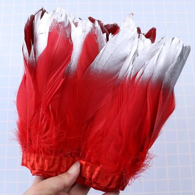 1 Метр Окрашенная Отделка из Гусиного Пера Золотого Цвета для DIY Поделок Вечернее Свадебное Платье Карнавальная Лента Декор для Одежды Плюмаж Аксессуары 15-20см