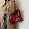 Solid Color Patent Leather Women Fashion Shoulder Bag Ladies Simple Luxury Handbag Purse Casual Travel Shopping Totes
